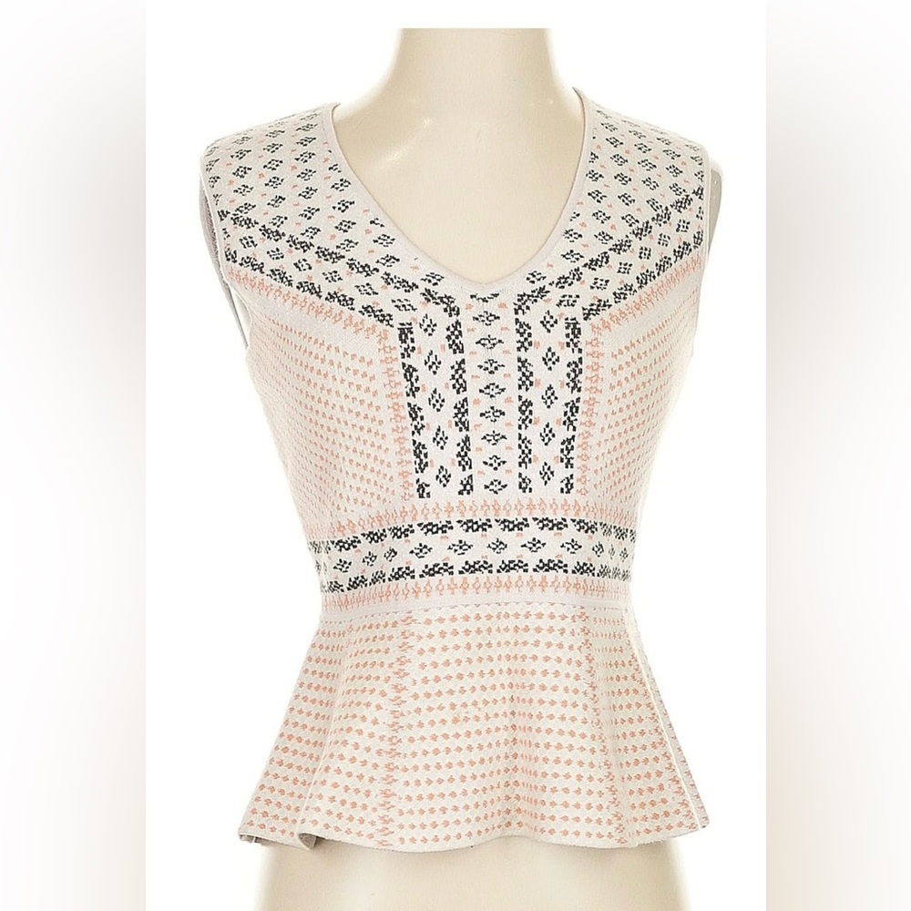 BCBGMaxAzria Cream Tan Sleeveless Peplum Blouse